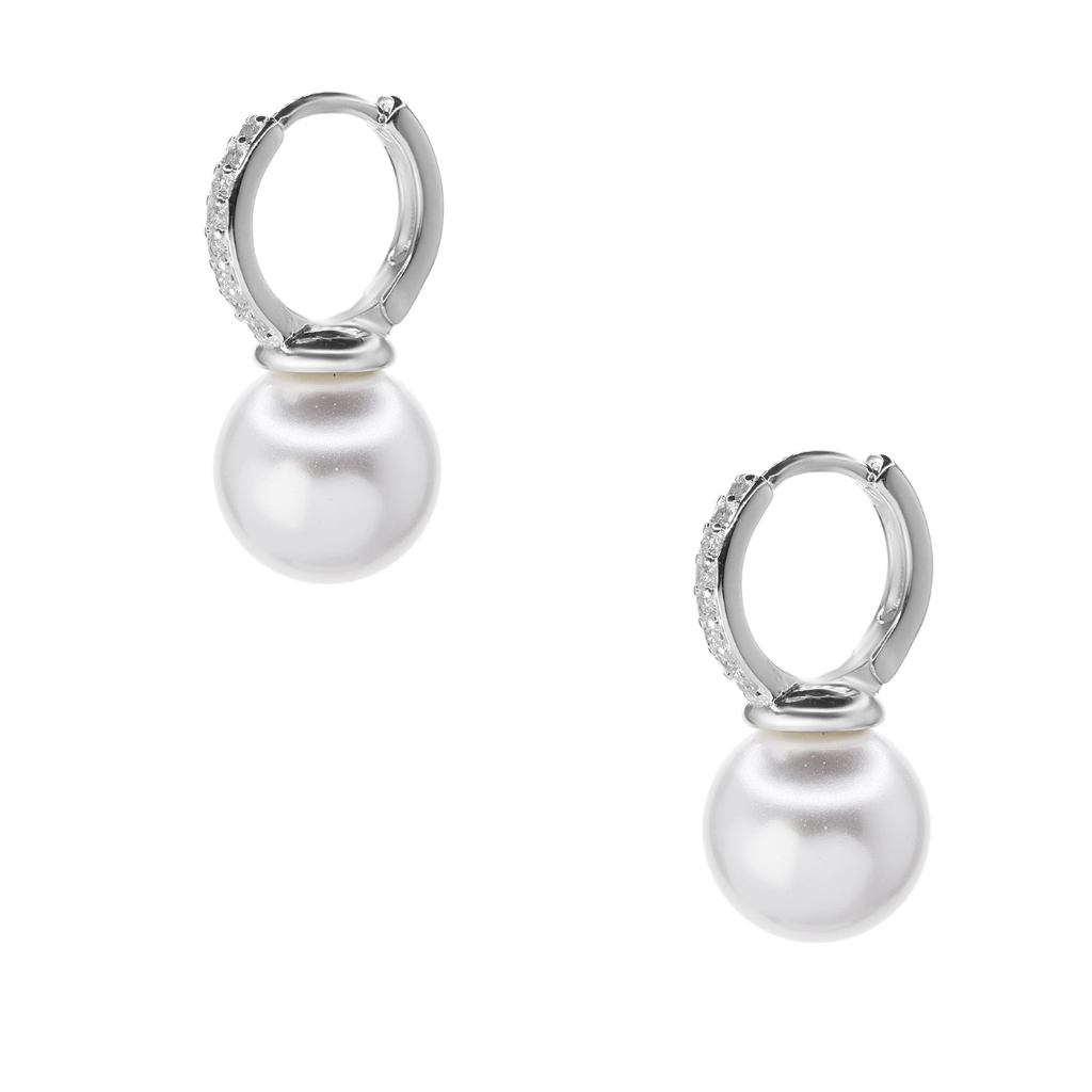 AROS ARGOLLAS CON BORDES DE CIRCONES Y PERLA DE PLATA