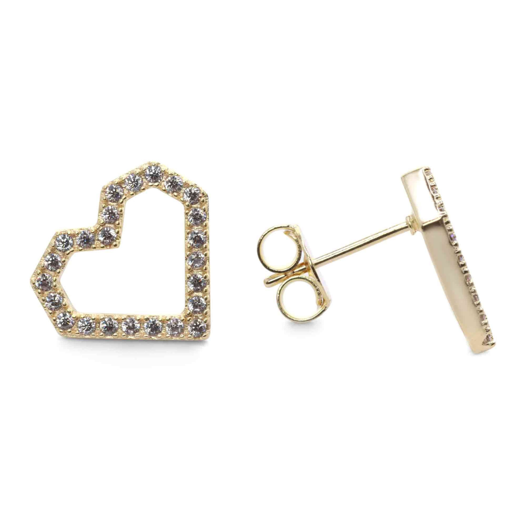 Aros Enchapados en Oro con Diseño de Corazón y Circones