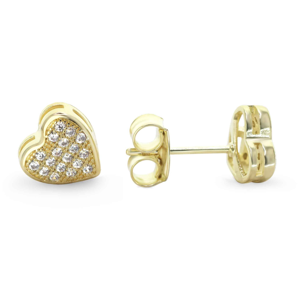 Aros Enchapados en Oro con Diseño de Corazón y Microcircones