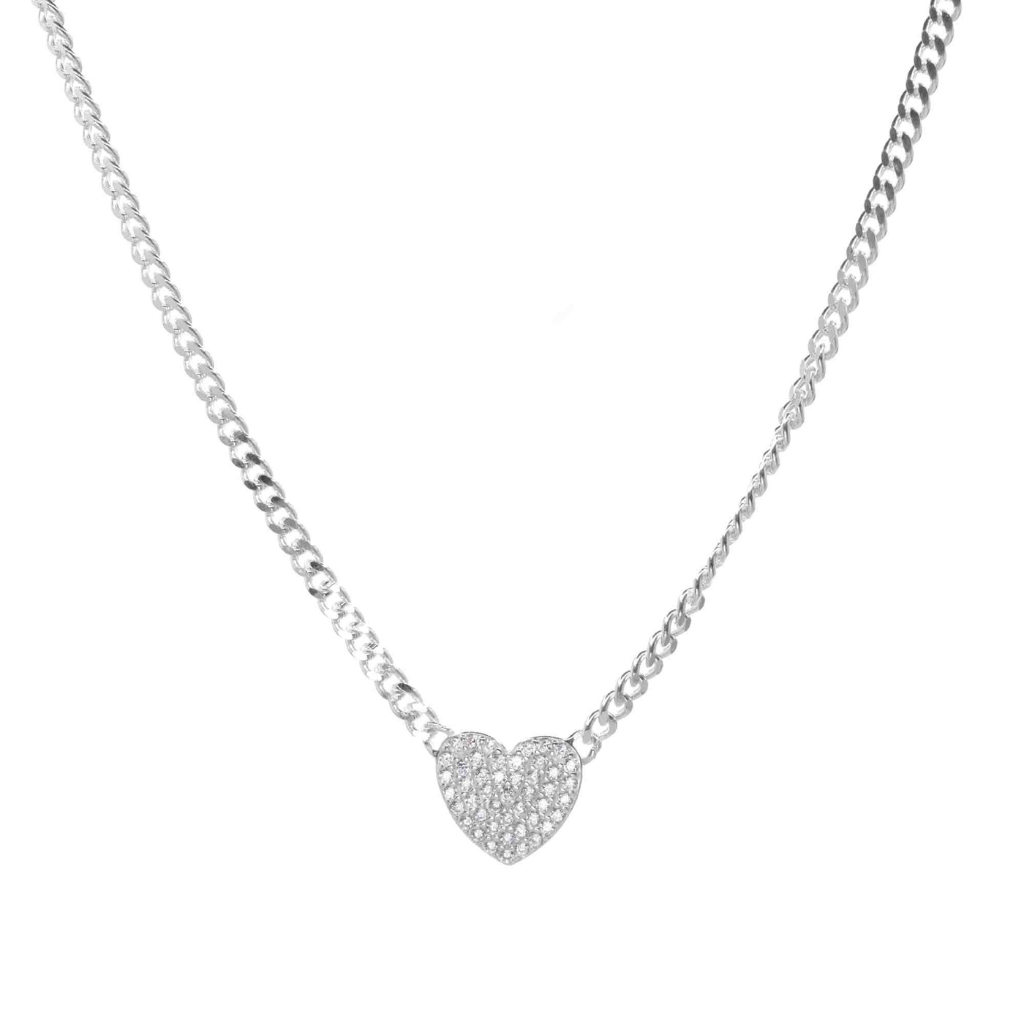 COLLAR DISEÑO GRUMET CON CORAZÓN DE CIRCONES DE PLATA