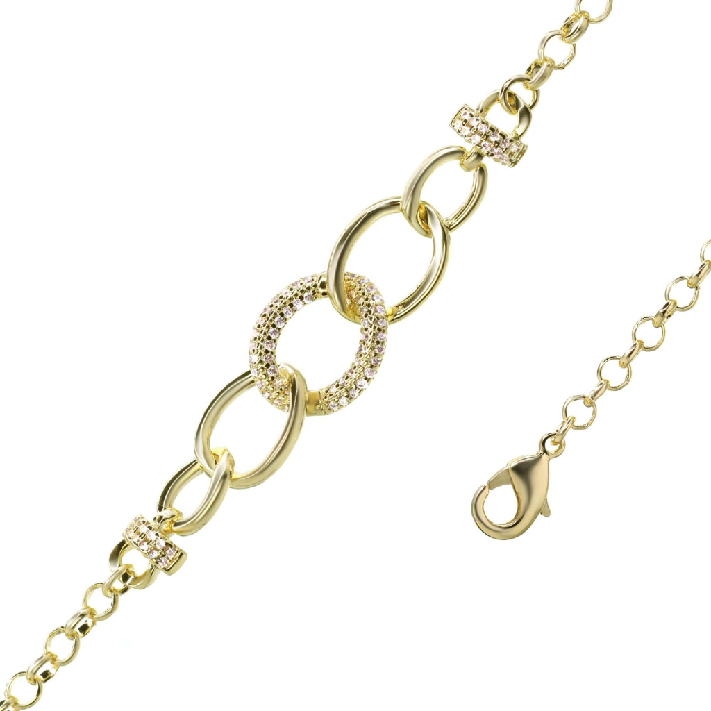 Pulsera Enchapada en Oro Eslabones Grandes con Circones