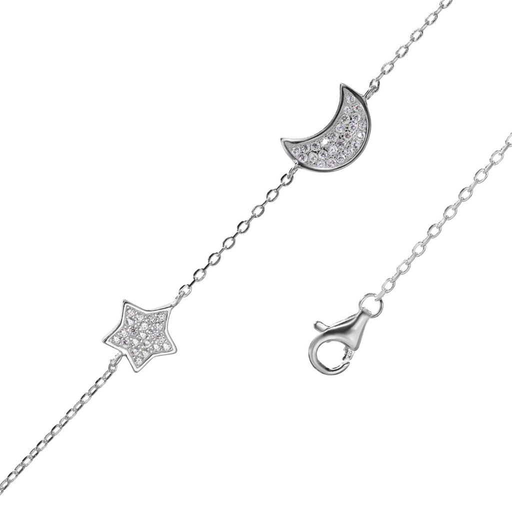 Pulsera de Plata 925 Luna y Estrella con Circones