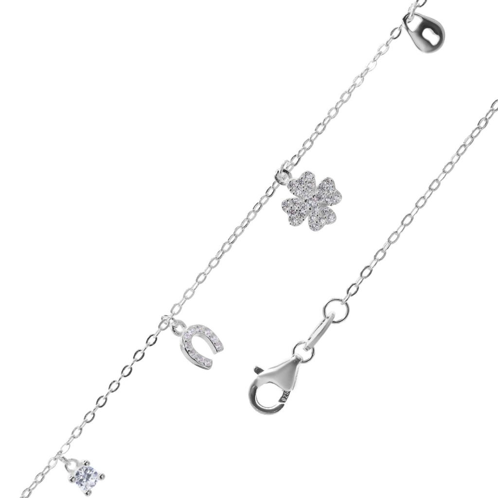 Pulsera de Plata 925 Trébol, Candado y Ranura con Circones