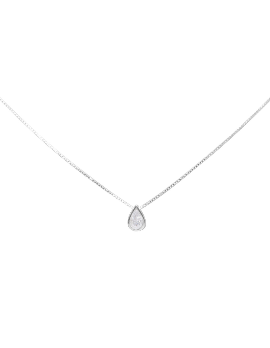 Collar de plata 925 con colgante de punto de luz en forma de gota de 8 mm, tamaño 45 cm, diseño minimalista y elegante.