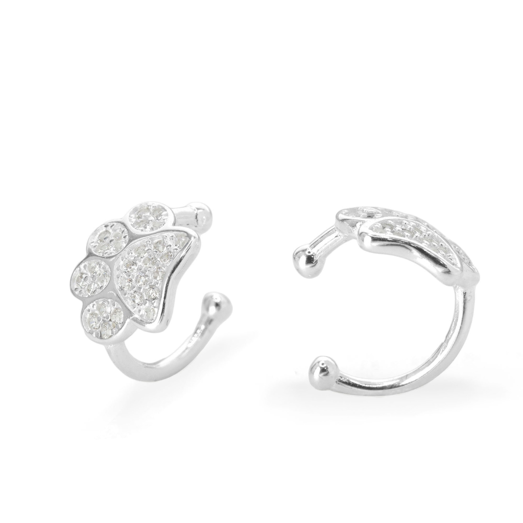 Aros de Plata 925 Cuff Diseño Huellas con Circones, 10 mm, Huella 8 mm